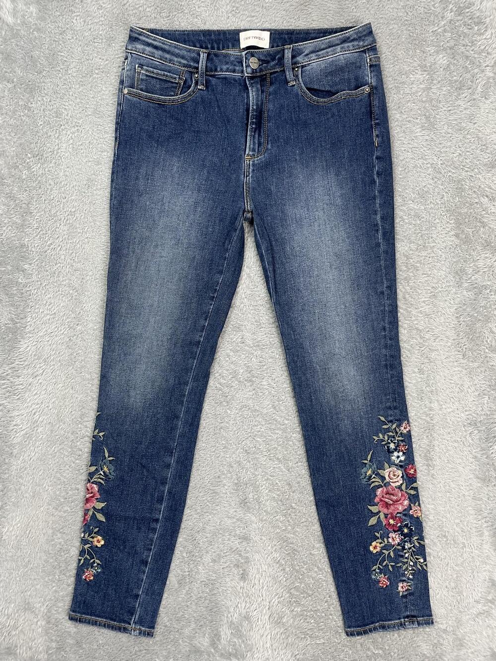 Driftwood Jackie Skinny Jeans Womens 29 Blue Med Wash Mid Rise Embroidered